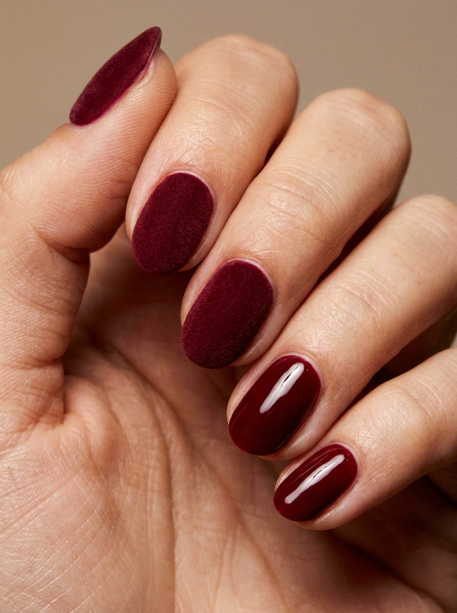 Merlot Matte & Glossy Mix als Dunkelrote Nägel Ideen Inspiration 2026